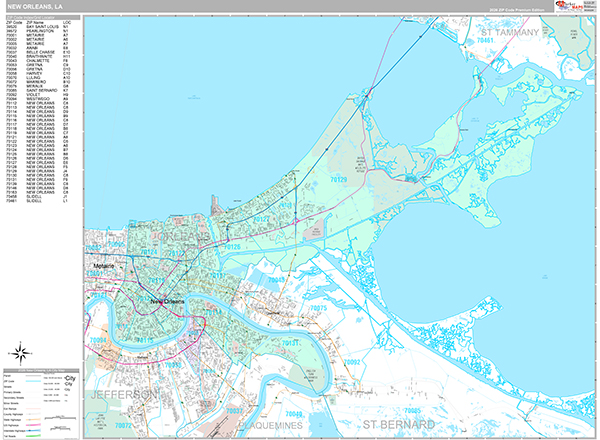 New Orleans City Wall Map Premium Style